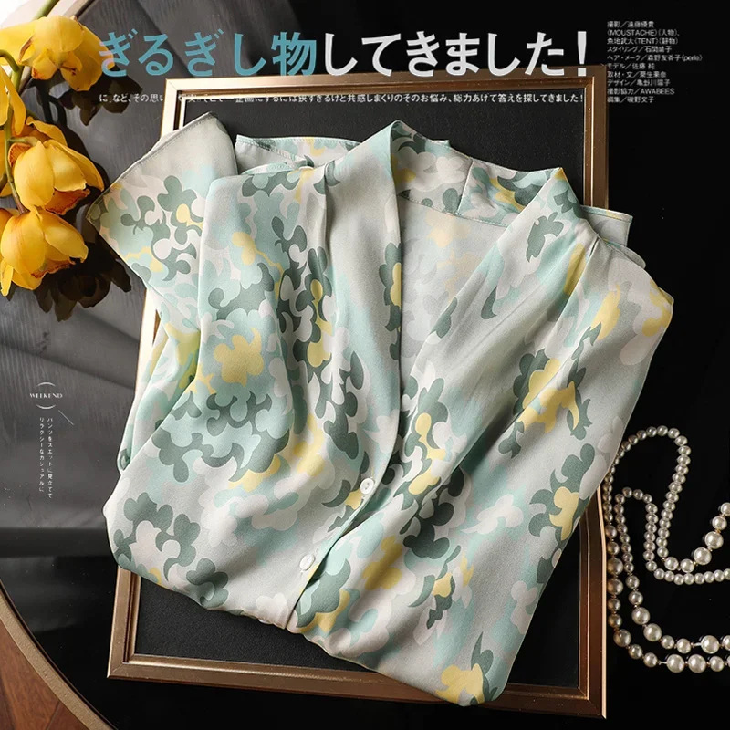 New arrived deep-V neck women blouses Fashion printed ladies shirts 2025 Spring Summer Button-Down Tops