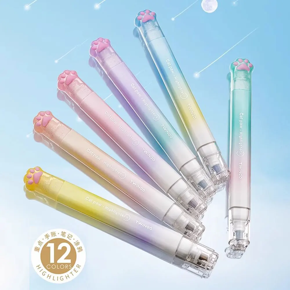 6Pcs Kawaii Highlighter Set Pastel Fluorescent Marker Pen Cute Soft Tip Highlighters for Student School Supplies Kawaii