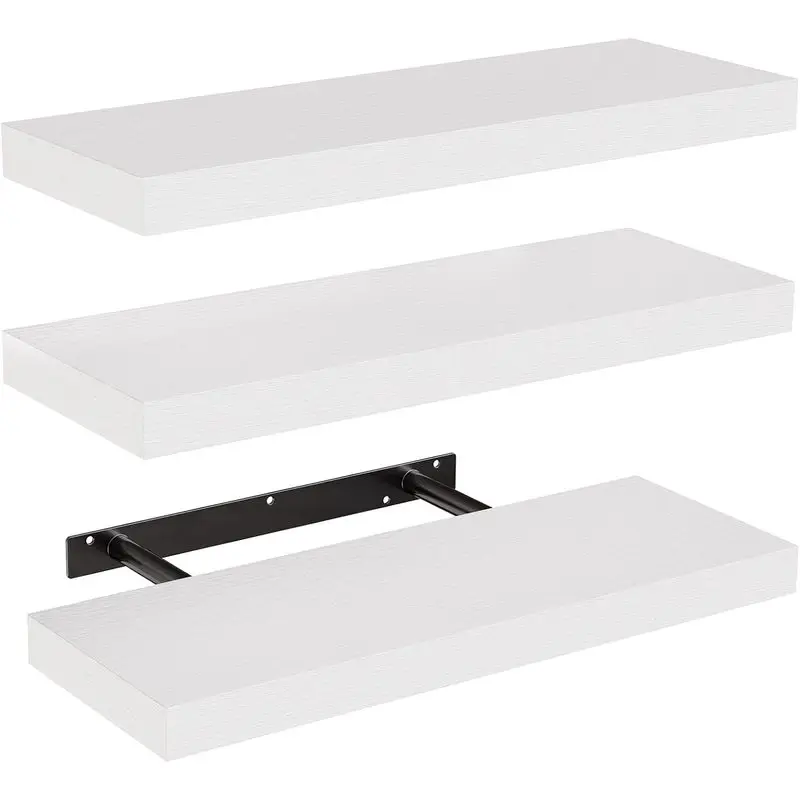White Floating Wall Shelves with Hidden Invisible Brackets, Wall Mount Storage Shelf for Bathroom Bedroom Living Room Kitchen