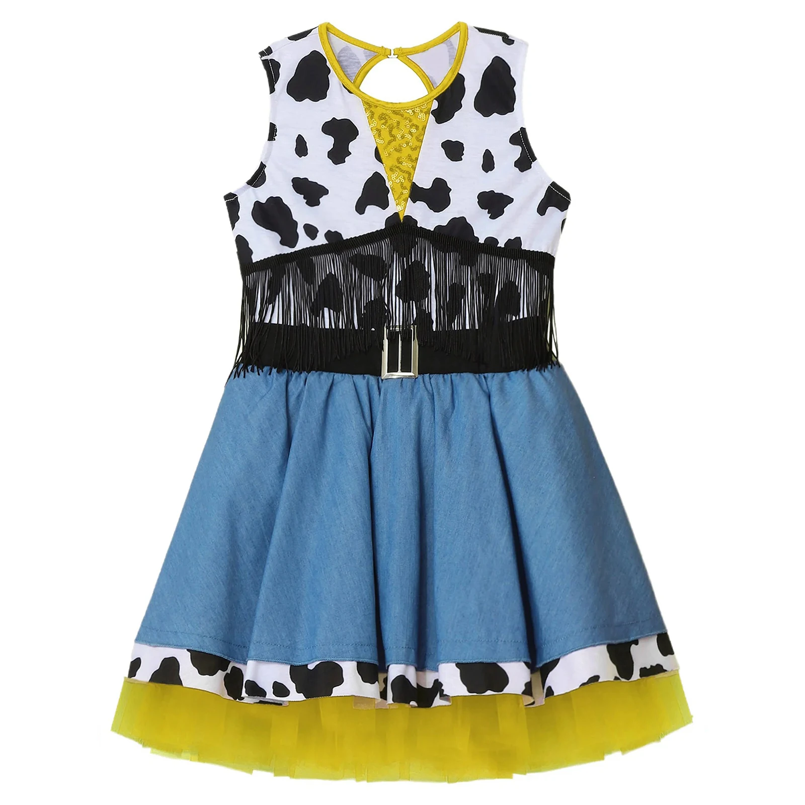 3 قطعة/المجموعة الفتيات هالوين راعية البقر الغربية فستان زي بلا أكمام البقرة طباعة هامش توتو فستان مع كاوبوي باندانا وقبعة #3