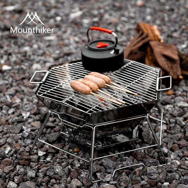 

Outdoor BBQ Camping BBQ Portable Stainless Steel Folding Grill Mesh Firewood Hexagonal Incinerator
