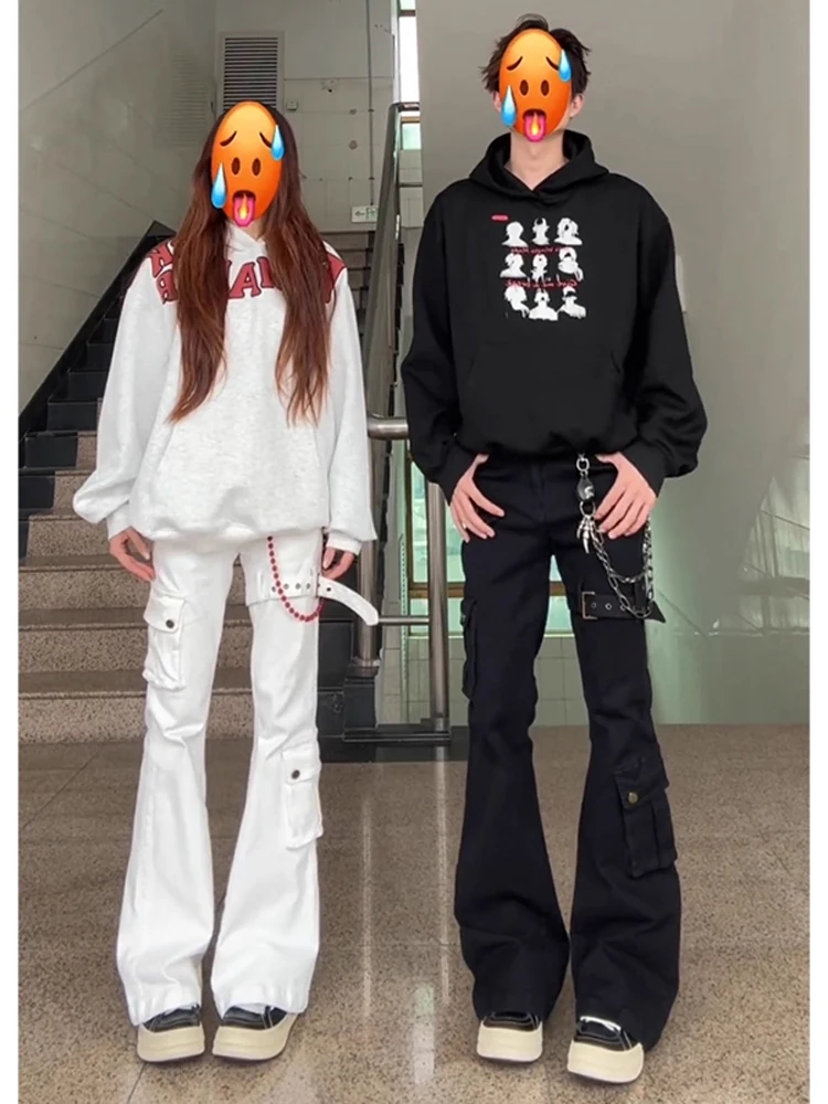 

American High Street Vibe Men's High Waist Tie Dye Functional Style Jeans Clean Fit Bootcut Workwear Pants Straight Leg