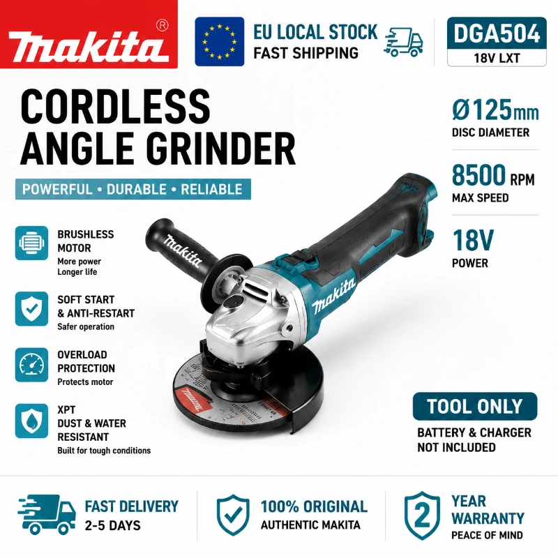 Original Makita DGA504 Bürstenloser Winkelschleifer 18V 125mm Akku-Elektrowerkzeug (ohne Akku) LXT Li-Ion Elektrische Schleifmaschine EU-Lagerbestand Schneller Versand Professioneller