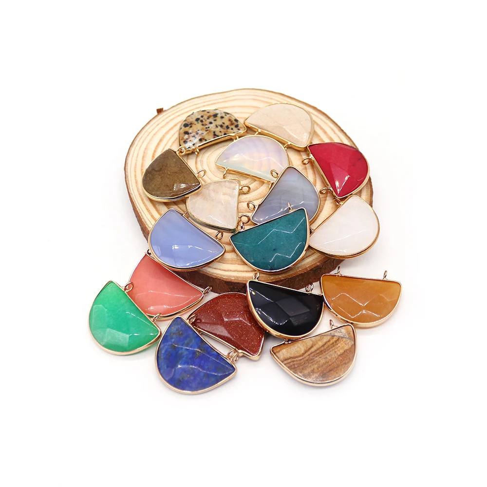 

Double Holes Natural Stone Crystal Pendant Blue Agate Dalmatian Jasper Charm for Women Jewelry Making Diy Necklace Bracelets