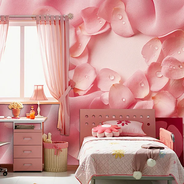 

Customized petal Pink Rose Flower Papel Mural 3D Photo Wallpaper Wedding Living room sofa TV background wall bedroom restaurant