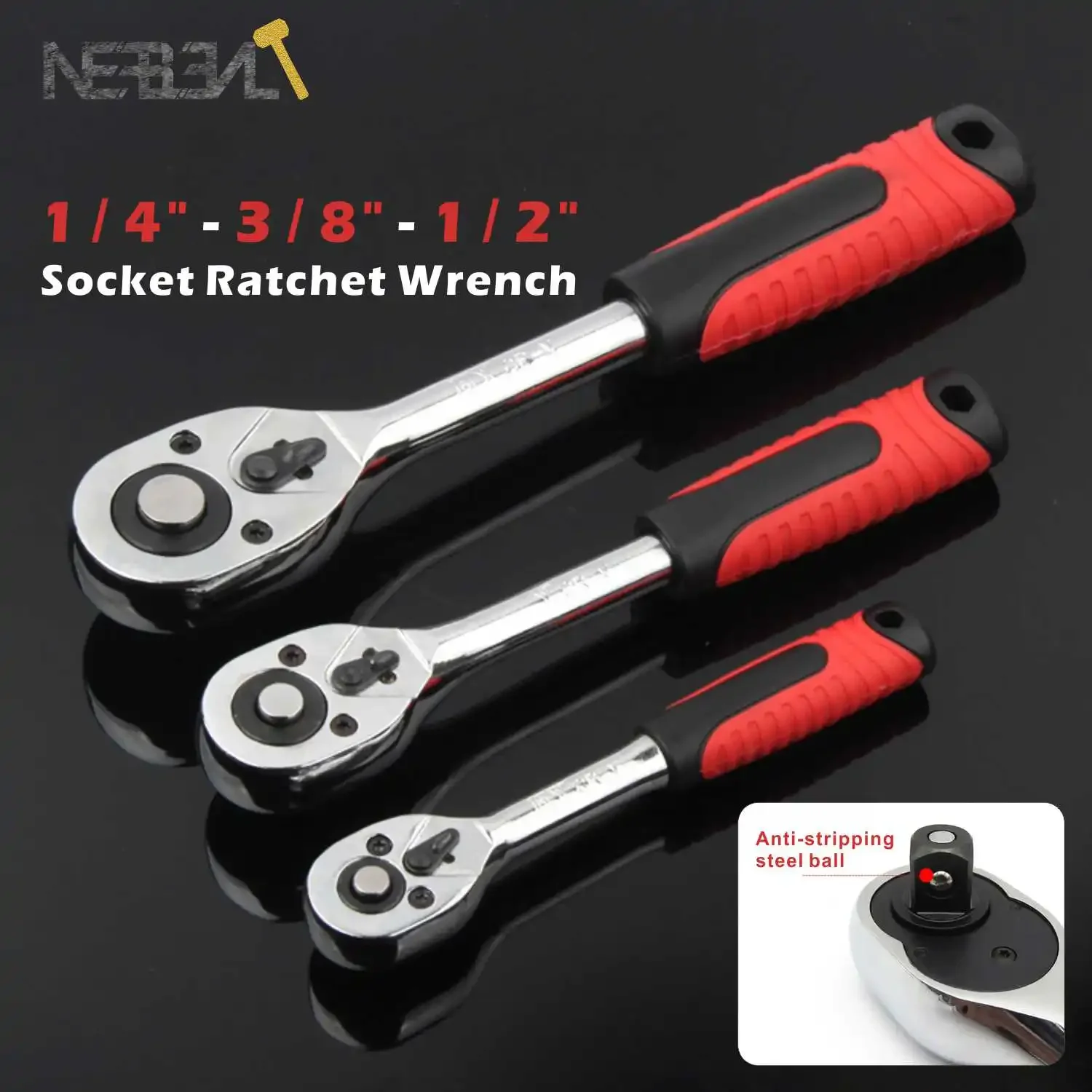 

1/4" 3/8" 1/2" Cr-V Ratchet Wrench Set - 24/72 Teeth Telescoping Handle, Universal Socket Adapter for Automotive DIY