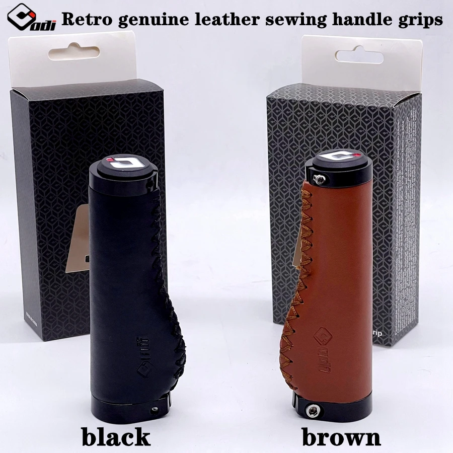 Odi Fiber Genuine Leather Bike Grip Bicycle Handlebar Cover Scooter Retro Hand Sewing Grips MTB Road Bike Cycling Accessories