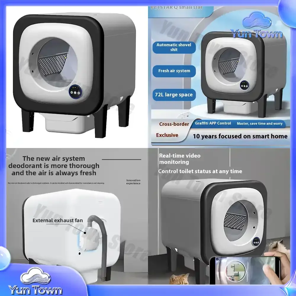 Hot Sale Luxury 72L Large Anti-Splash Smart Cat Litter Box No Leakage Automatic Cleaning Durable 20L Plastic Sand Easy Pet