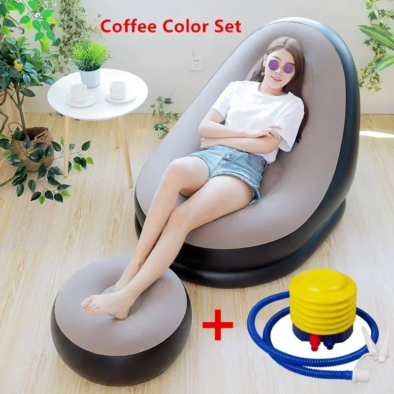 Lazy Couch Sofas Inflatable Foldable Recliner Outdoor Sofa Bed with Stirrups Comfortable Combination Flocked Velvet Sofa Chair