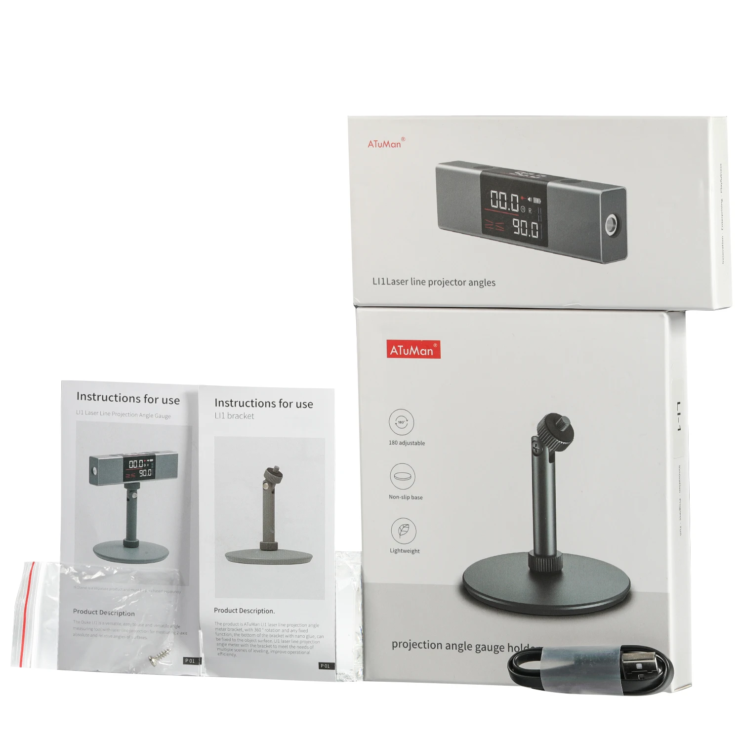 RZ Laser Protractor Digital Inclinometer Angle Measure Ruler With Bi-directional Laser Marking Large Lcd Screen Angle Finder