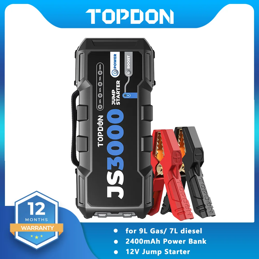 TOPDON JS3000 Car Jump Starter 3000A 24000mAh 12V Multi-function Portable Car Emergency Battery Booster Power Bank Jump starter