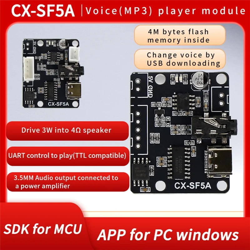 CX-SF5A Serial Port Control Voice Playback Module Board MP3 Music Player 5W MP3 Playback Serial Control Voice Module,Requisite
