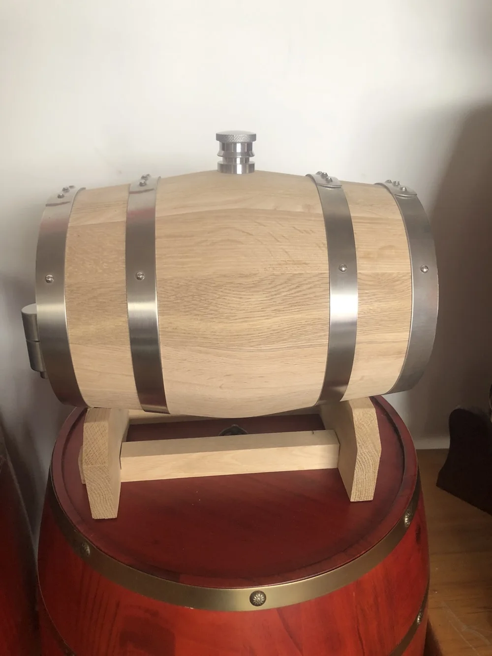 3L Double-sided Glass Wood Wine Barrel Vintage Oak Brewing Accessories Wine Keg Large Capacity Storage Container Tequila Whiskey