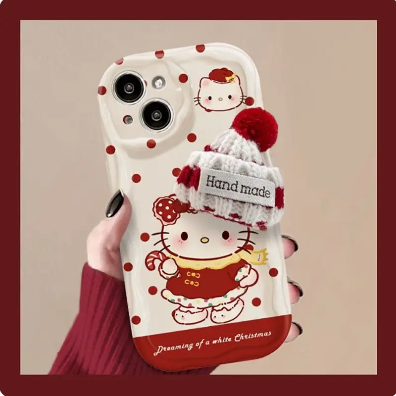 

Christmas Hello Kitty for iPhone 15 Mobile Phone Case 14pro New Year 13/12/11 Burgundy MINI All-inclusive 6/7/8