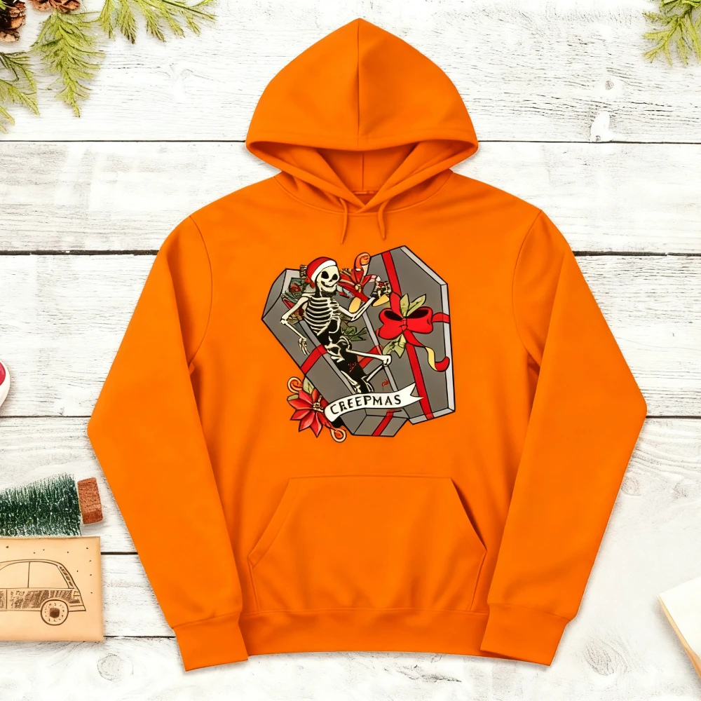 Creepmas Skeleton Christmas Hoodies Spooky Santa Funny Sweatshirt Skeleton in Santa Hat Hoodie Horror Gift for Gothic Xmas Fans