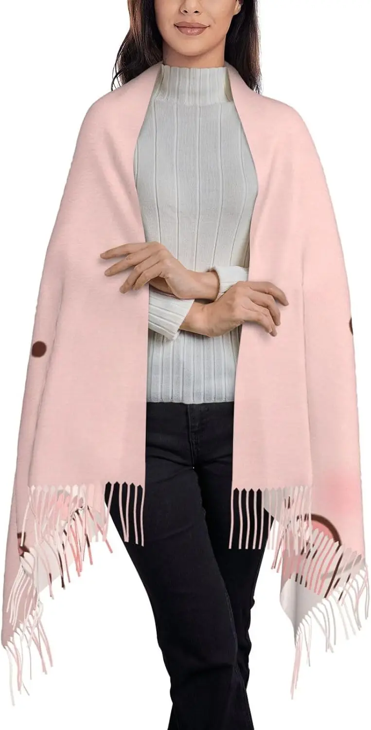 Uroczy szal z frędzlami z nadrukiem świnki, ciepły, miękki, idealny na jesień i zimę, lekki szal damski, modny dodatek na zimę.