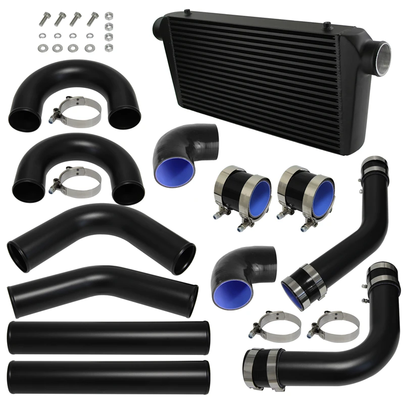 

Universal Intercooler 600x300x76mm + 8PCS 3" 76mm Aluminum Piping Kit DIY Black