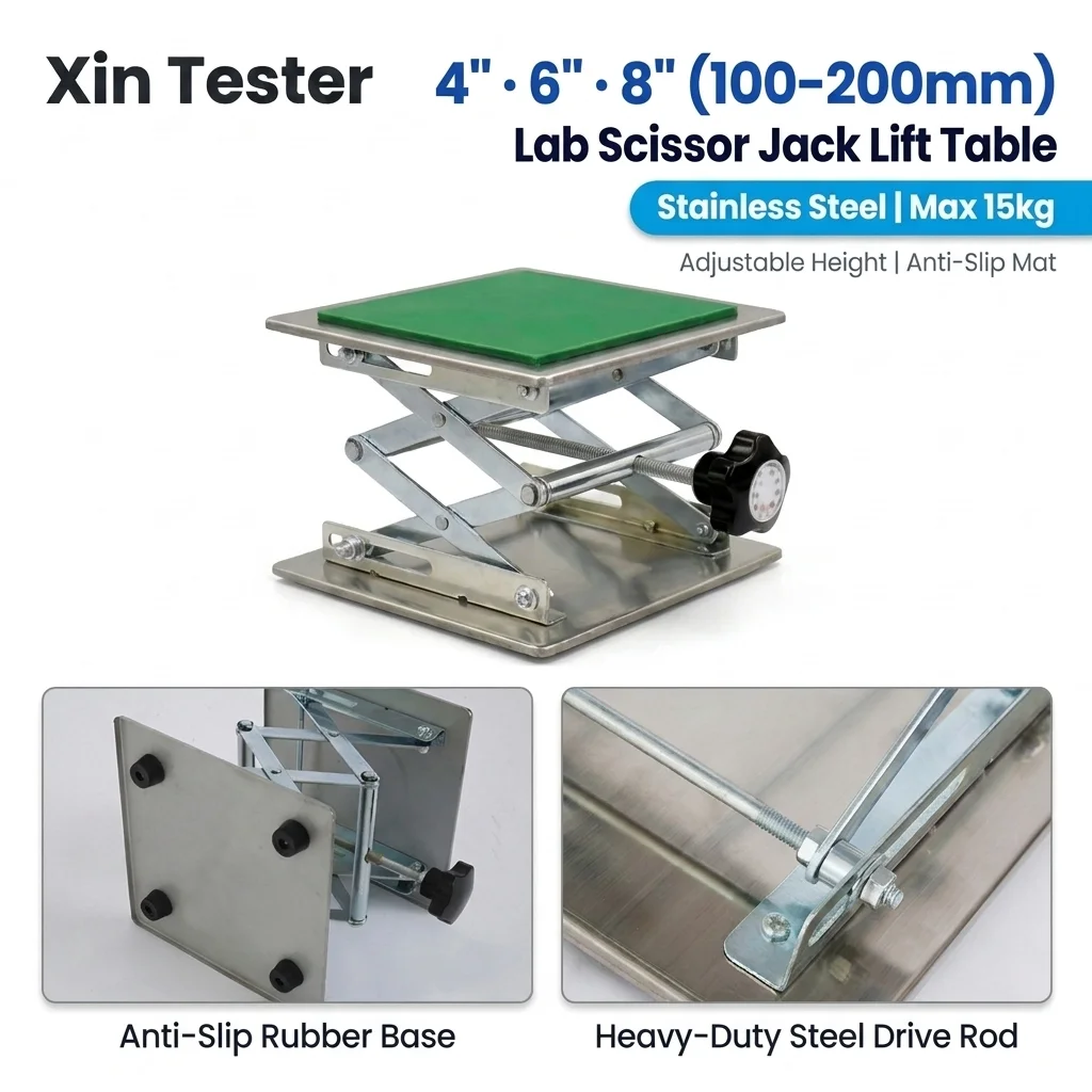 xin-tester-lab-scissor-jack-stand-4-6-8-stainless-steel-lift-table-100-150-200mm-adjustable-platform-with-anti-slip-mat