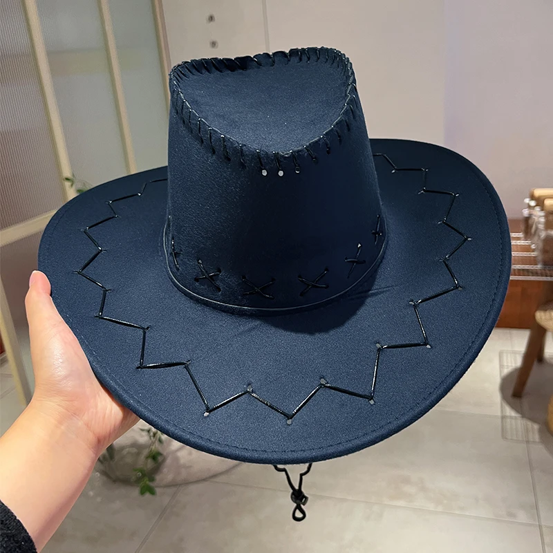 KAMMPT Stylish Western Style Wide Brim Cowboy Hat Performance Rave Shows Decor Cowgirl Hat Chic Outdoor Camp Solid Color Hats