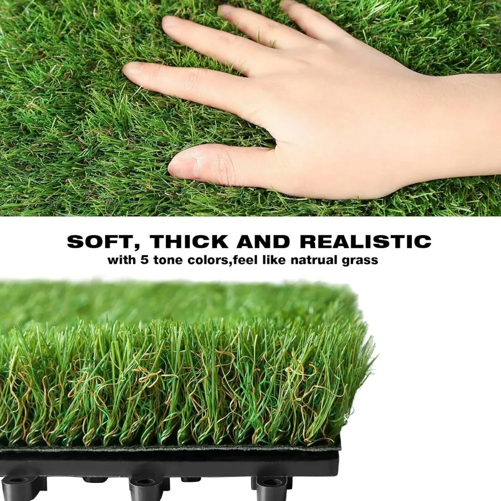 Artificial Grass Turf Tiles Interlocking Set 27 Pieces,Square Fake Grass Tiles Self-draining for Pet Indoor， Flooring Decor