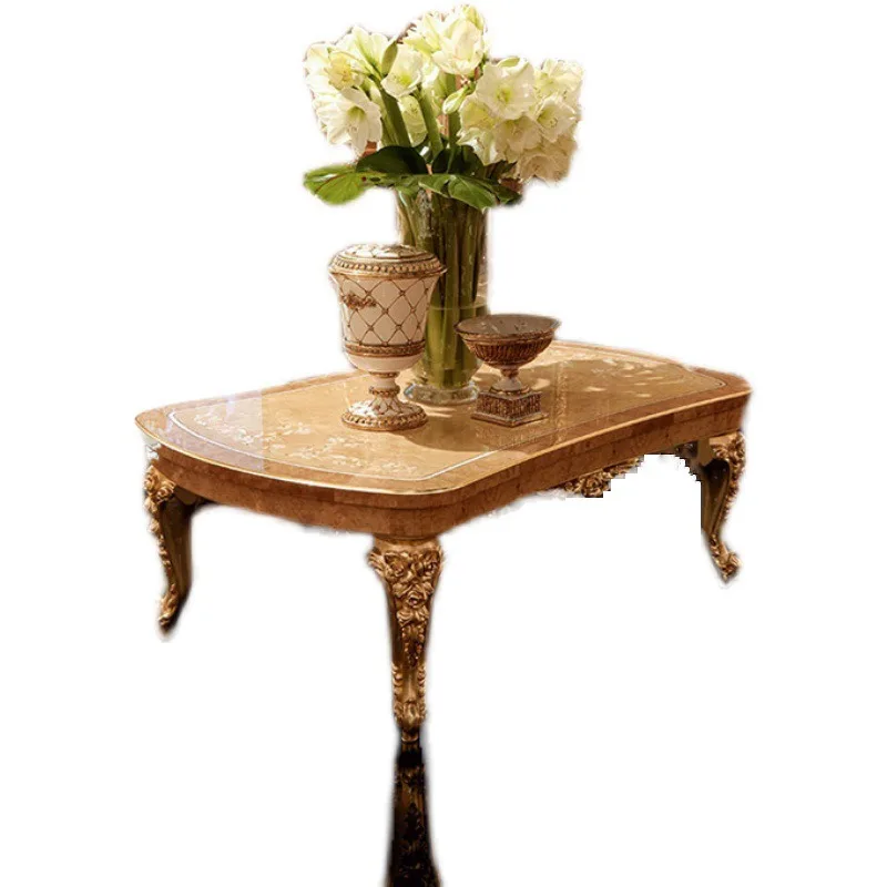 

European court villa living room furniture solid wood carving flower coffee table inlaid shell parquet coffee table furniture