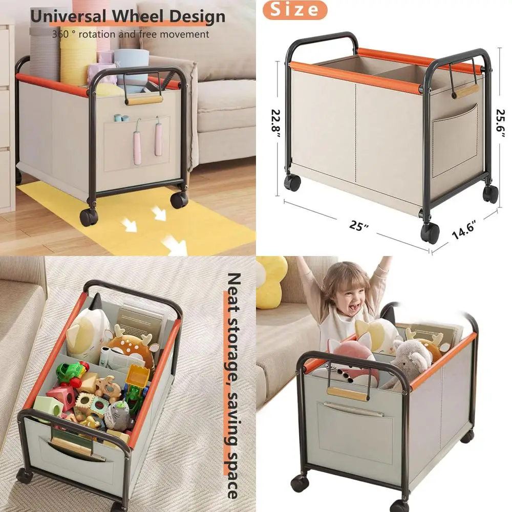 

Large White Rolling Toy Organizer for Kids: Storage for Toys, Books, Clothes & Snacks with 360° Wheels