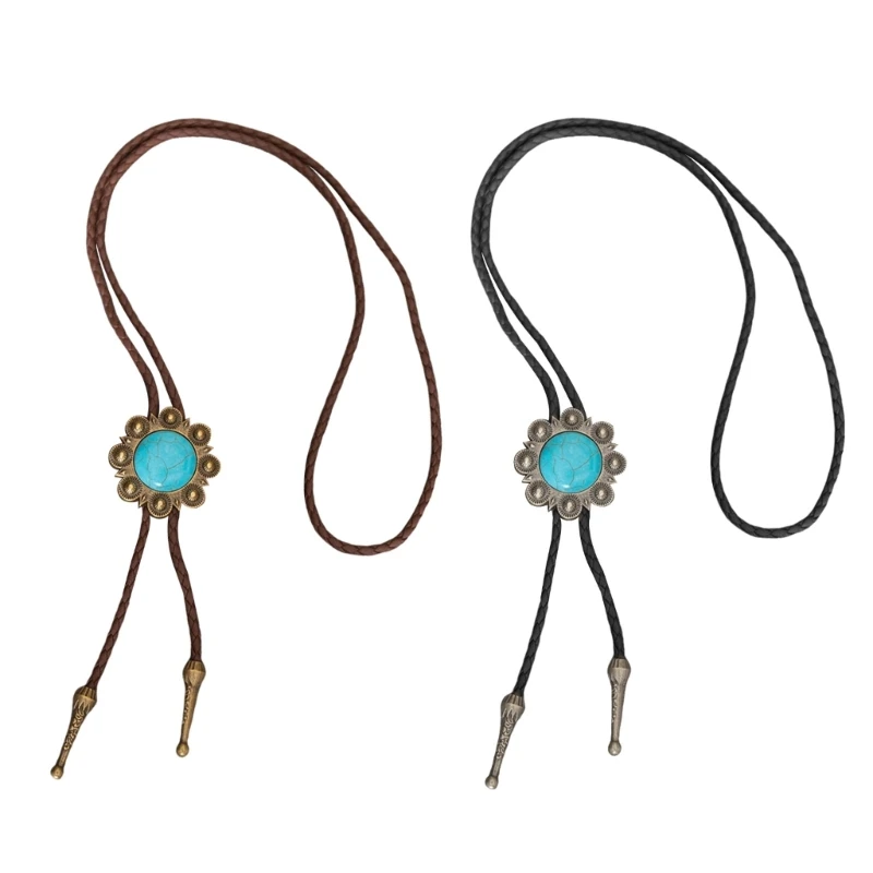 

Western Turquoise Pendant Neckwear Formal Bolo Tie Music Concert Bolo Tie Rodeos Necktie Shirt Bolo Tie Costume Neckwear