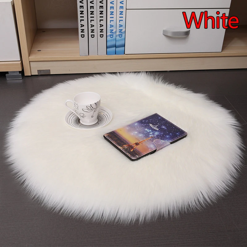 Faux Fur Chair Cover Seat Cushion Pad Plush Round Cushion Sofa Chair Decor Cute Student Seat Pad Photography Props Background