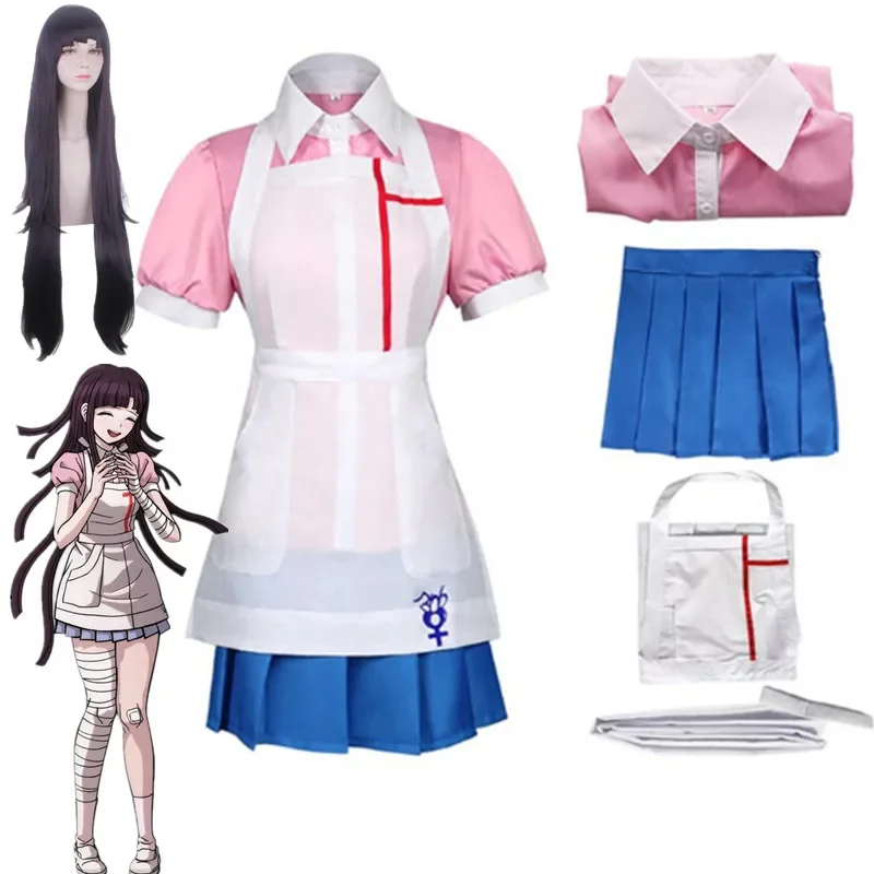 Anime Danganronpa przebranie na karnawał Mikan Tsumiki kobiety sukienka pokojówka mundur pełny zestaw Halloween karnawałowe ubrania