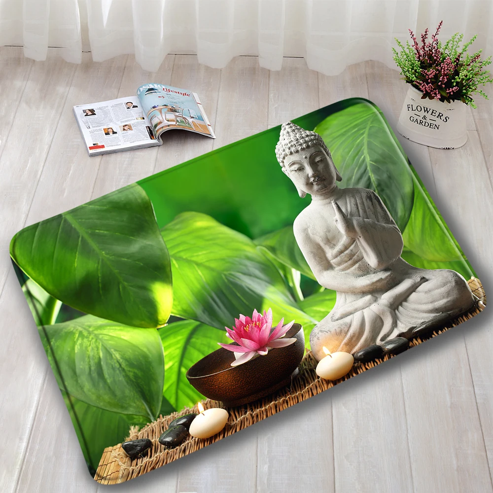 Green Bamboo Black Stone Orchid Zen Bath Mat Water Candle Buddha Modern Home Door Rug Kitchen Bathroom Decor Non-Slip Pad Carpet