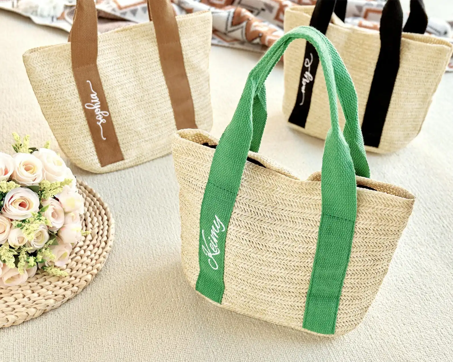 Embroidered Name Beach Straw Bag Bridesmaid Gift Girls Trip Bags Tote Bag Bachelorette Bridesmaid Proposal Birthday Gifts