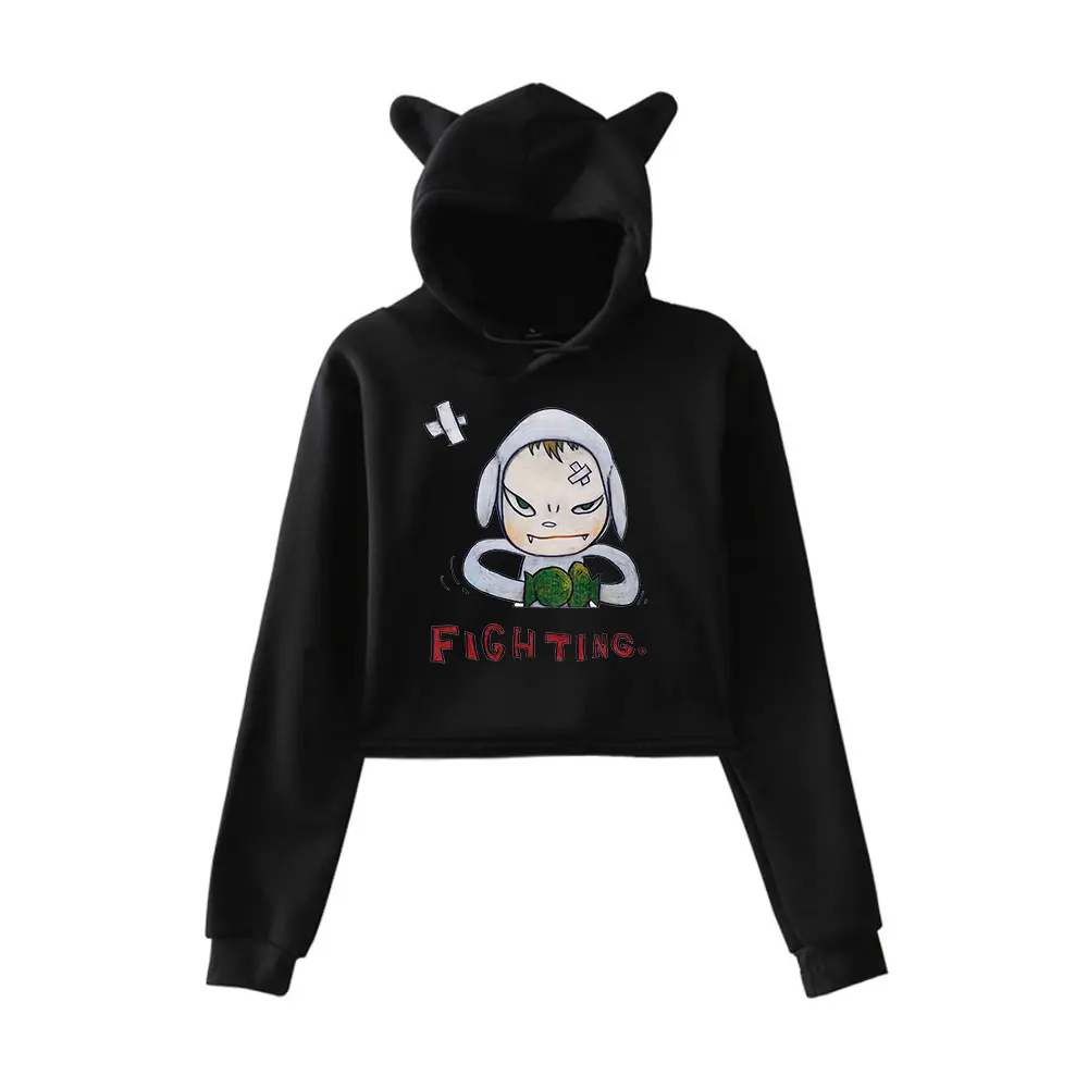 Yoshitomo Nara fight it out Hoodie Vintage 90s Streetwear Hoodie Merch Hoodies Sweatshirts for Girls Cat Ear Crop Fashion women