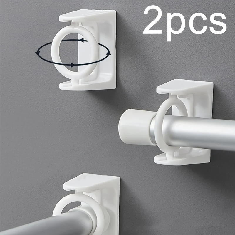 2 قطعة حامل قضيب ستارة حلقي دوار قابل للتعديل - 360 درجة ° دعامة دوارة ذاتية اللصق للمناشف والمطبخ وديكور الحائط #3