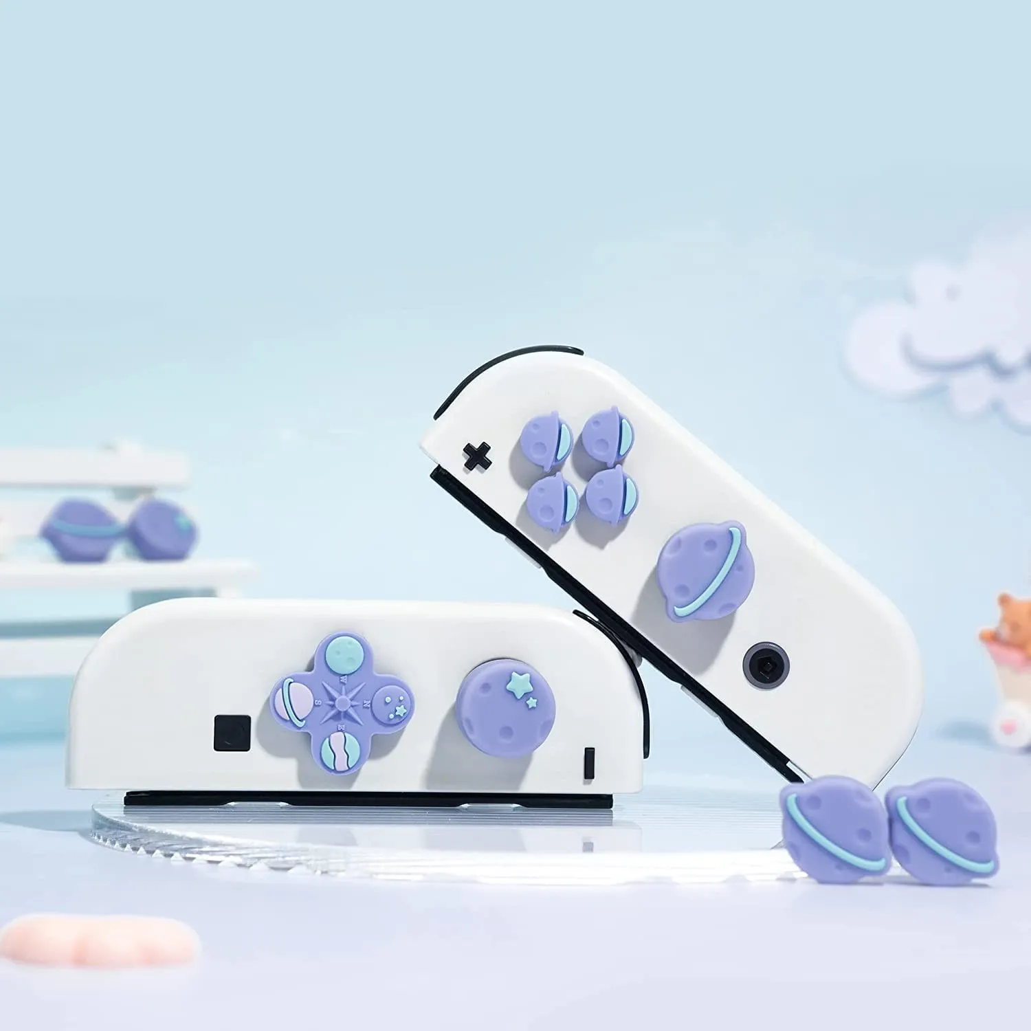 Geekshare 해피 플래닛 크로스 D-패드 버튼 캡, 실리콘 엄지 그립 세트, 닌텐도 스위치, OLED 스티커, 조이스틱 커버 캡