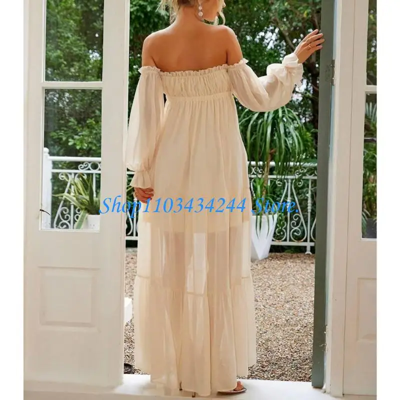 lightweight-maxi-dress-for-pregnant-women-feature-split-hem-comfortable-high-waist-lantern-sleeve-evening-dress