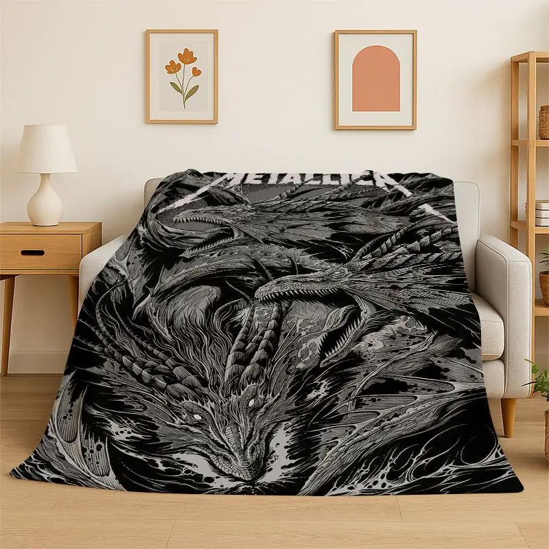 Metal Band M-Metallica Thrash Cartoon Soft Flannel Throw Blanket,Cozy Blanket for Bed,Couch,Sofa,Bedroom,Living Room,Picnic