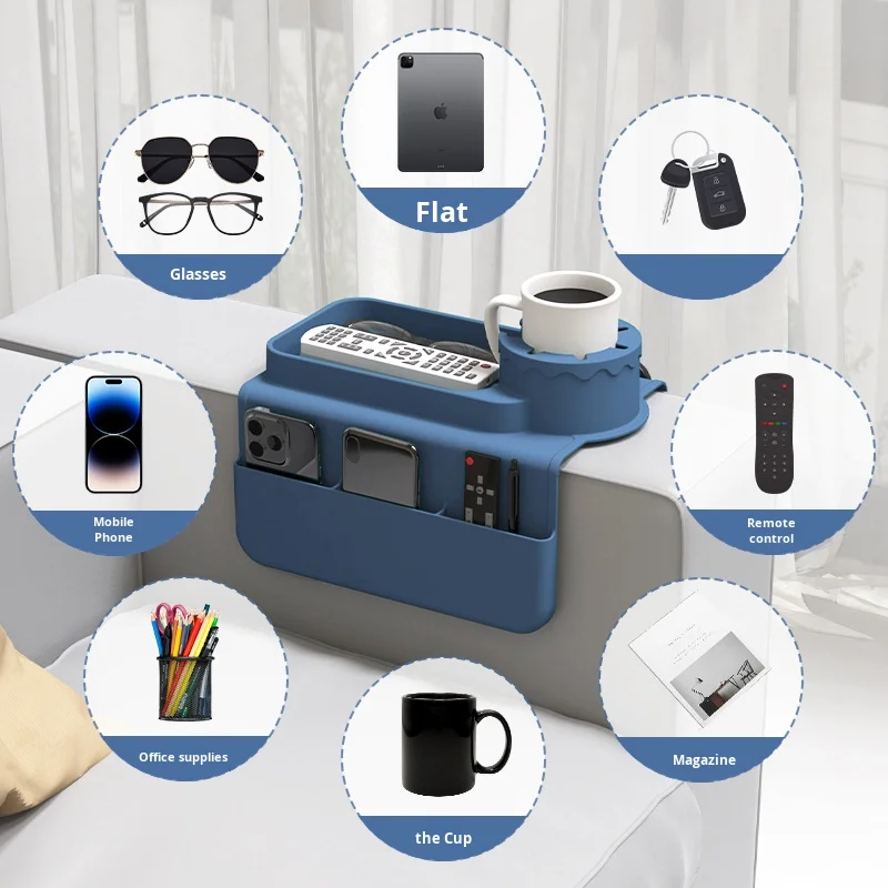 

Multifunctional Silicone Sofa Armrest Tray with Mug Holder Remote Control & Glasses Organizer - Drink Coaster for Couch Access