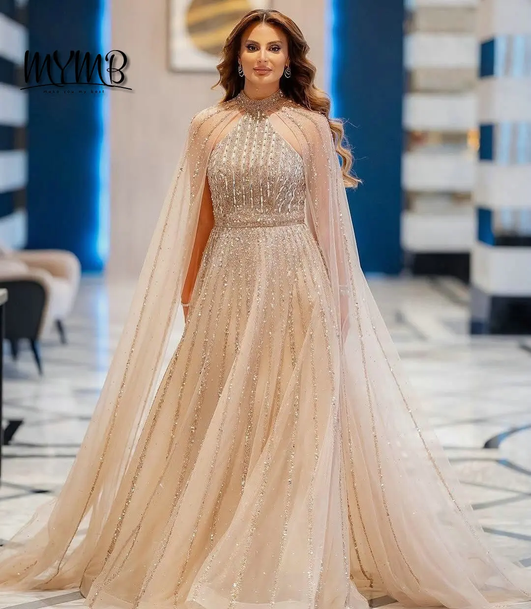 

Женское роскошное вечернее платье-трапеция MYMB с рукавами карамельной накидки для особых случаев, элегантное женское платье из Дубая