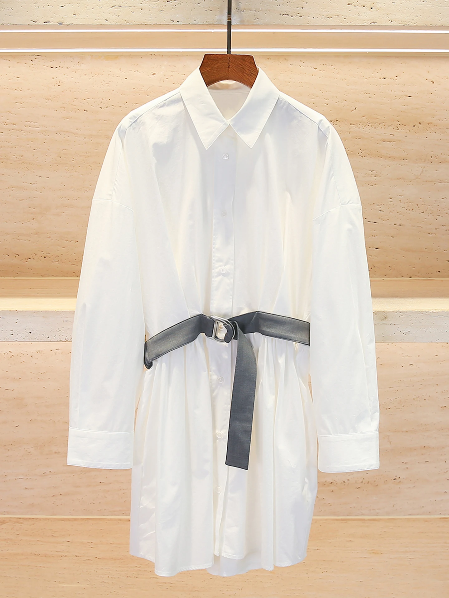 

M Home Nan You High End Women's Casual Neck Shirt Dress Belt High Waist Spring Summer Commute Style Long Sleeve Button