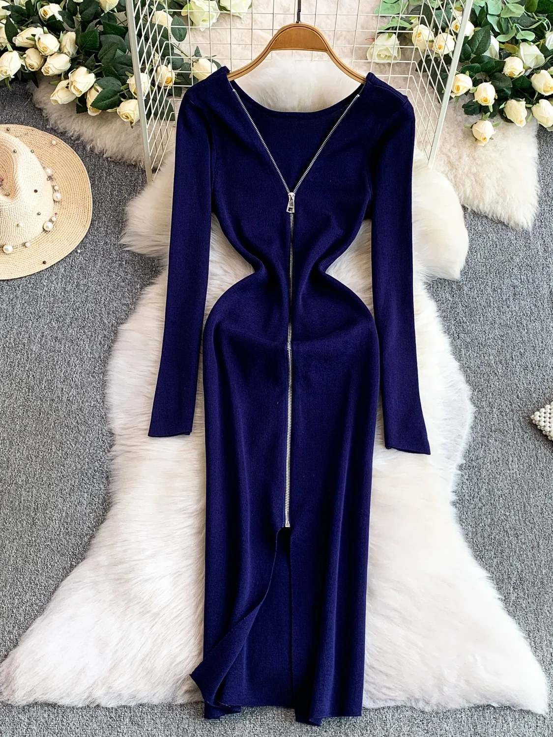 

Sexy Knitted Long Dr V-Ne Zipper Fem Faionable High Waist A-Line Skirt Anti-Pilling Winter 2025 Ci Commute Suitable