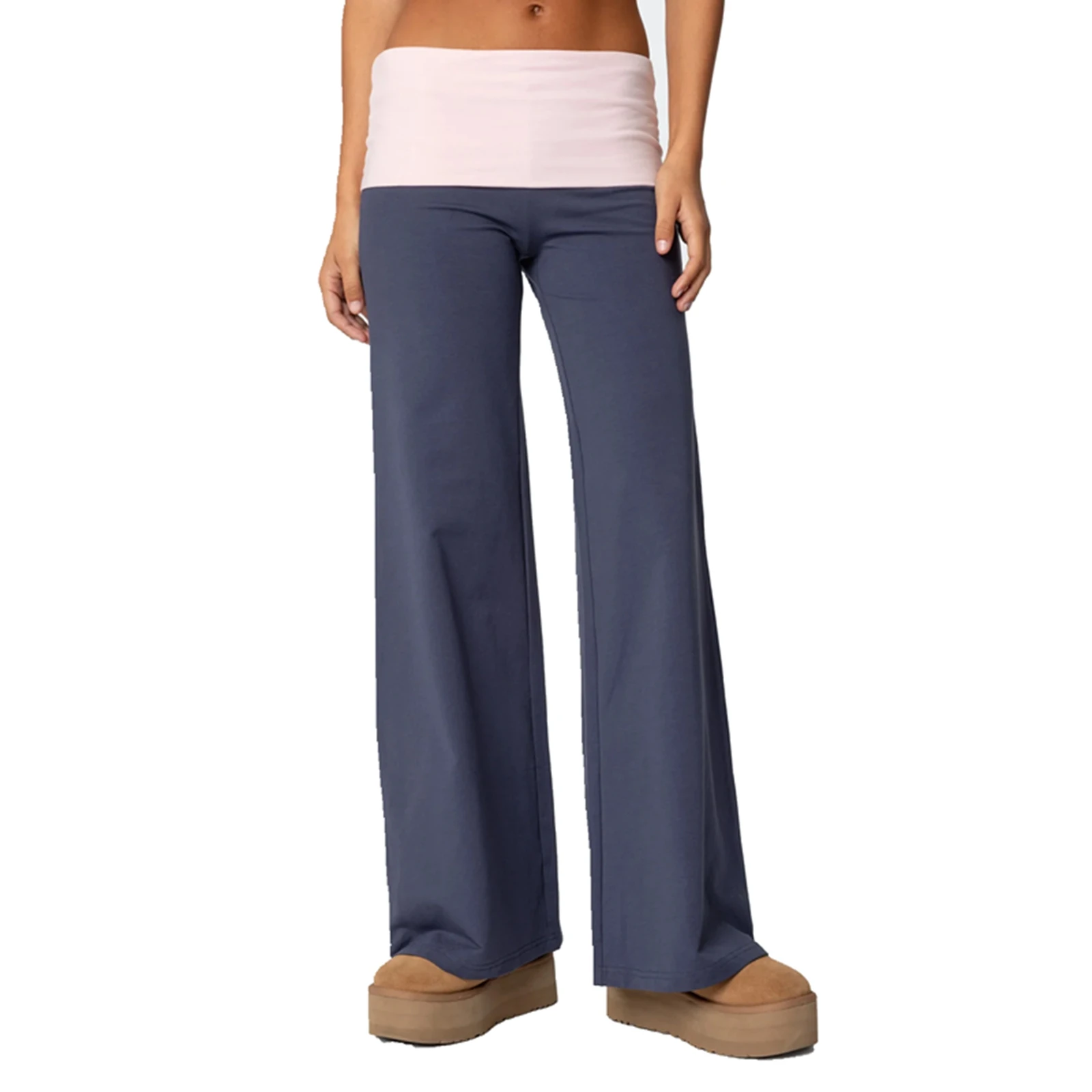 Pantalones de Yoga plegables para mujer, pantalones de chándal de Color contrastante de cintura baja para uso diario, ropa de calle para actividades al aire libre