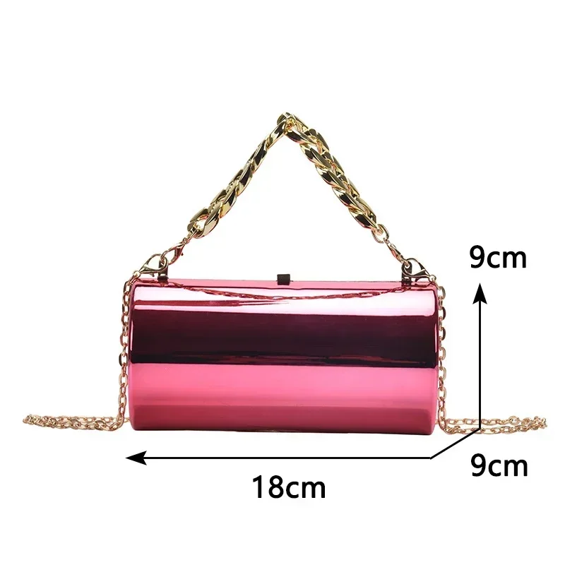 Women\'s Handbag Bags For Women 2024 Party Clutches Fashion Cylinder Mini Evening Purse Crossbody Shoulder Bag Gold Box Clutch