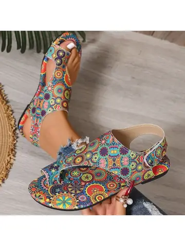 2025 Women Flat Sandals Comfortable Flats Sandals Printed Bohemia Roman Style Shoes for Women Fashion Shoes Sandalias De Mujer