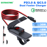 PD QC3.0 Motorcycle USB Fast Charger 36W Handlebar Dual USB Socket with Switch Voltmeter Waterproof 12V Power Supply Adapter