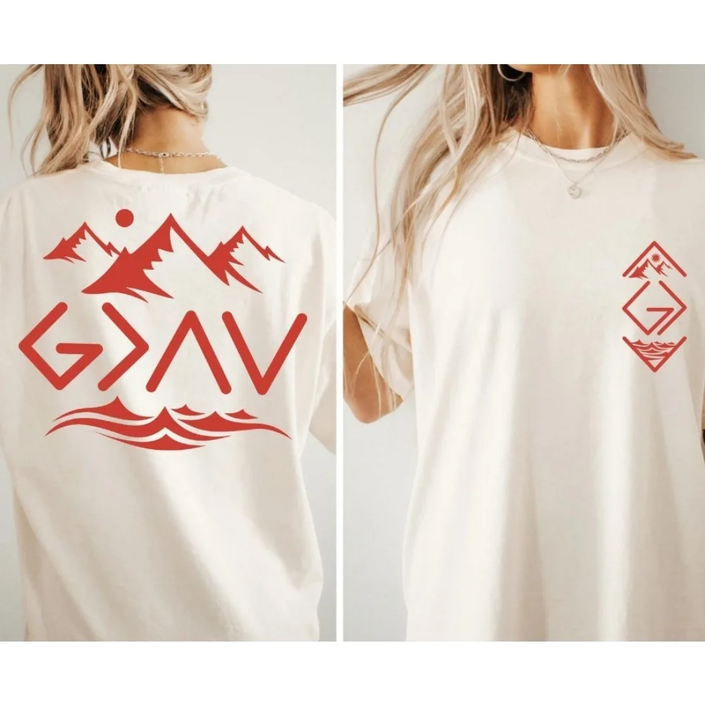 God Is Greater Than The Highs and Lows Shirt Christian Mountain Wave Tee Faith Based Unisex Streetwear Loose Clothes
