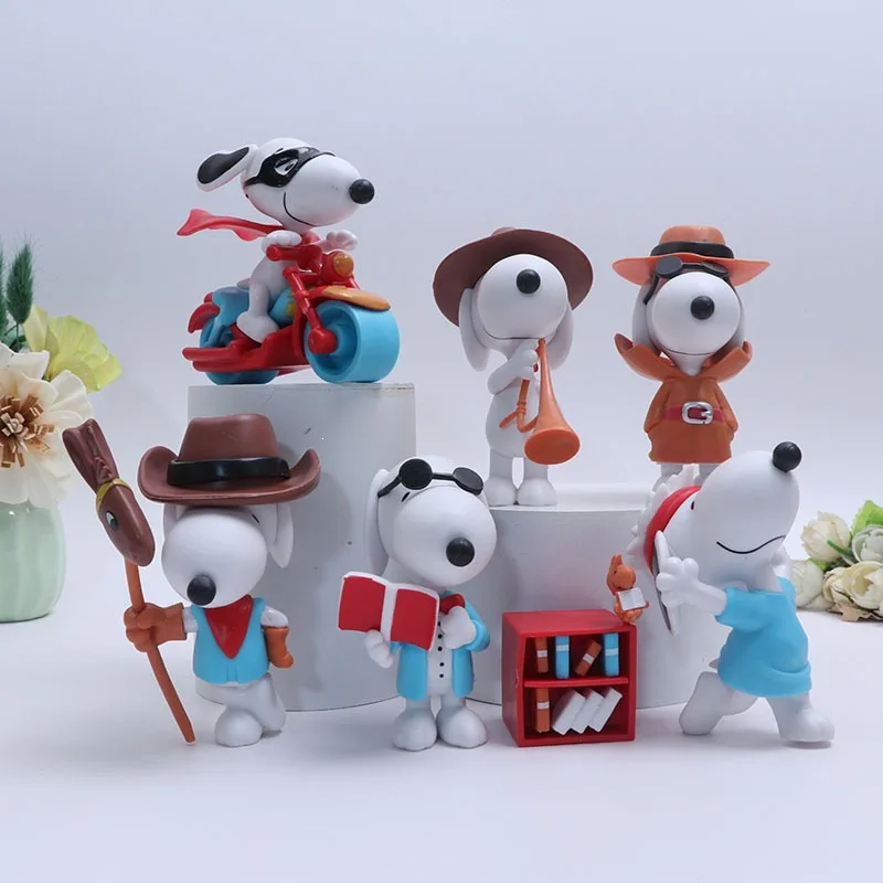 6Pcs Snoopy Dog Transformable Cowboy Detective Library Series Figurines Anime Toys Trendy Play Dolls Decorations Birthday Gifts