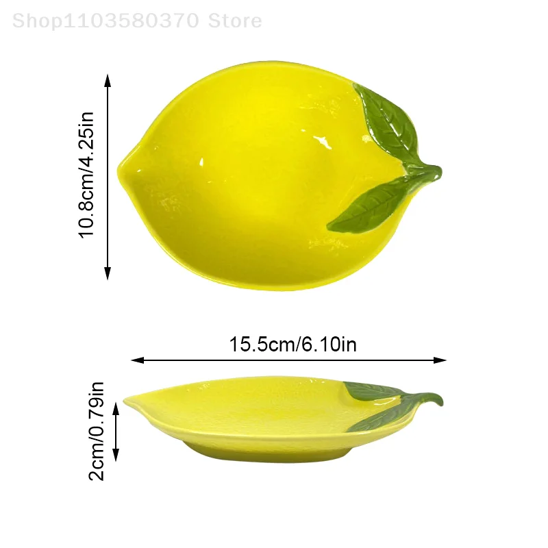 1Pc Cartoon Ceramic Lemon Shaped Ceramic Dish Salad Dish Family Fruit Snack Plate Kitchen Utensils Accessories