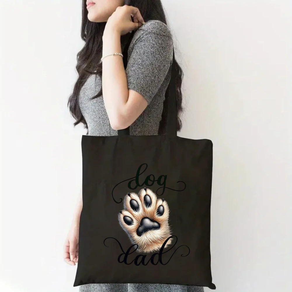 

Pet Lover Paw Print Canvas Tote Bag, Reusable Casual Shoulder Bag for Dog Dad & Cat Mom, Eco-friendly Shopping & Daily Use