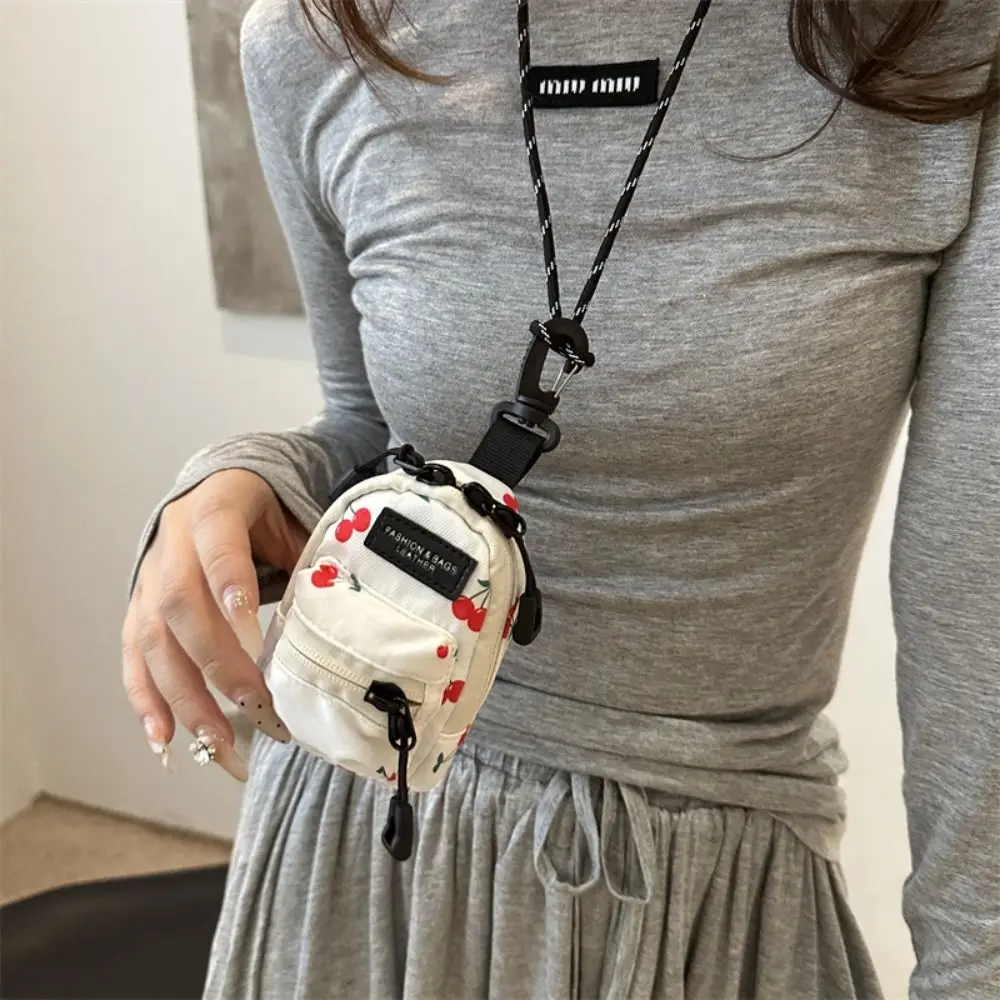 

Portable Coin Pouch Canvas Coin Purse Lanyard Little Daisy Small Wallet Cherry Korean Style Mini Backpack Pendant Coin Bag