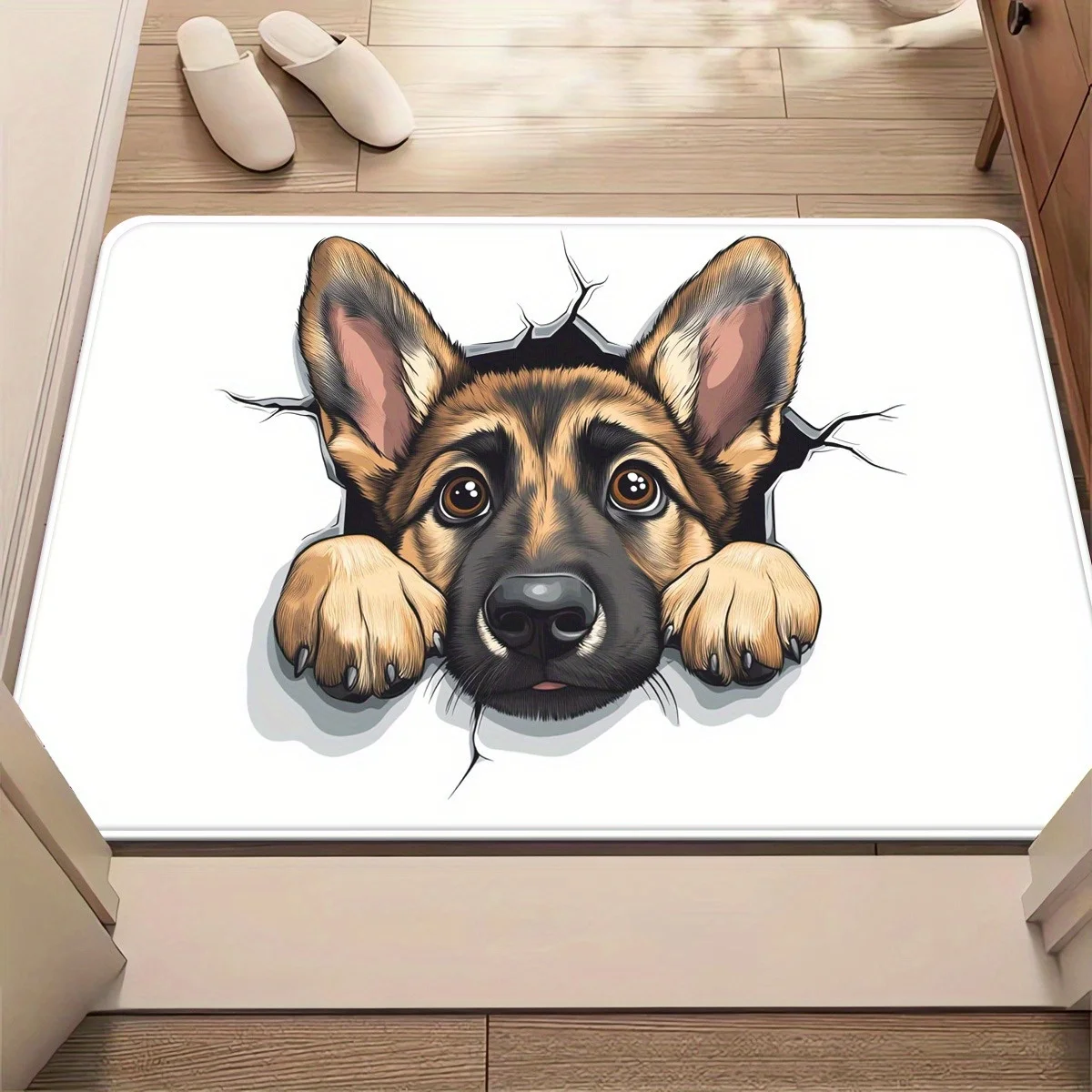 3D German Shepherd Puppy Door Mat – Realistic Close-Up Design, Non-Slip Absorbent Microfiber Floor Mat for Entry/Bathroom